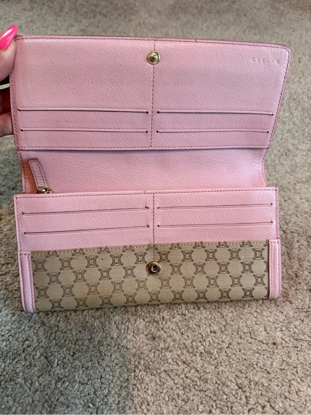 CELINE Macadam Monogram Long Wallet Pink Trim